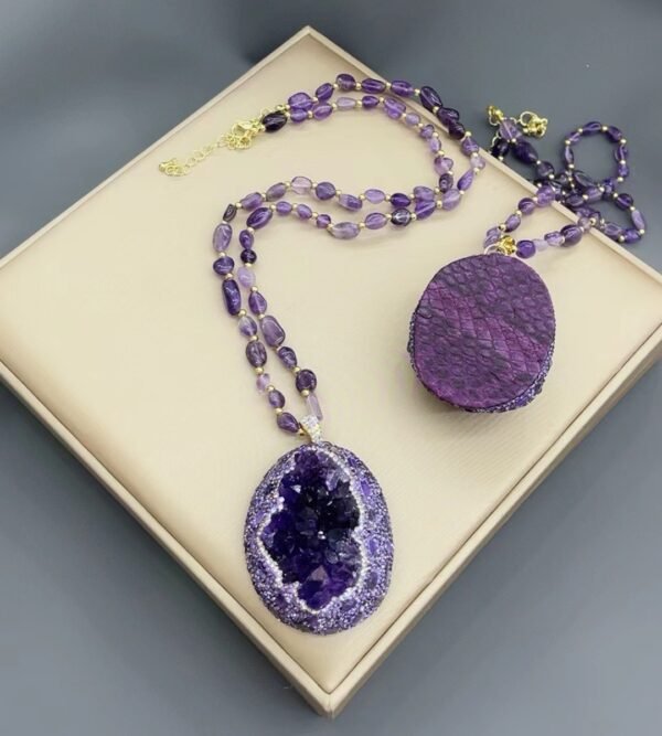 Natural Amethyst Necklace with Czech Diamond Snake Skin Pendant