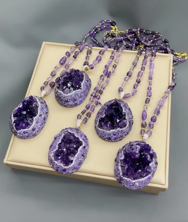 Natural Amethyst Necklace with Czech Diamond Snake Skin Pendant - Image 2