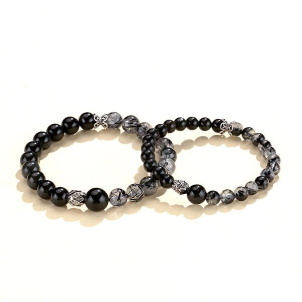 Obsidian Bead Couple Bracelet