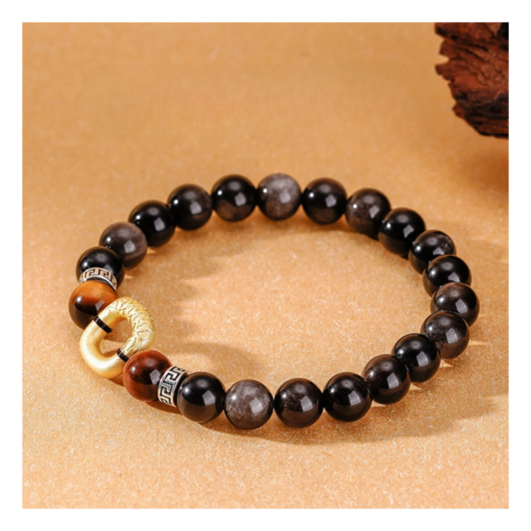 Natural Obsidian Bracelet S925 Sterling Silver Men's Jewelry - Image 3