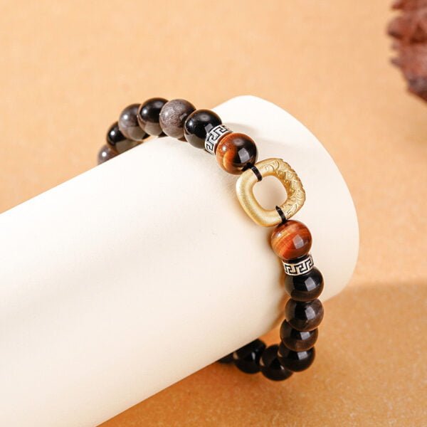 Natural Obsidian Bracelet S925 Sterling Silver Men's Jewelry - Image 5