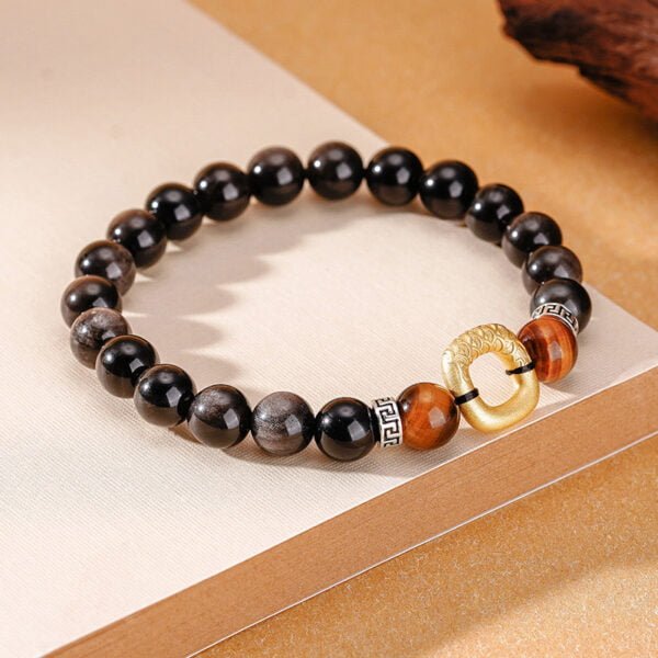 Natural Obsidian Bracelet S925 Sterling Silver Men's Jewelry