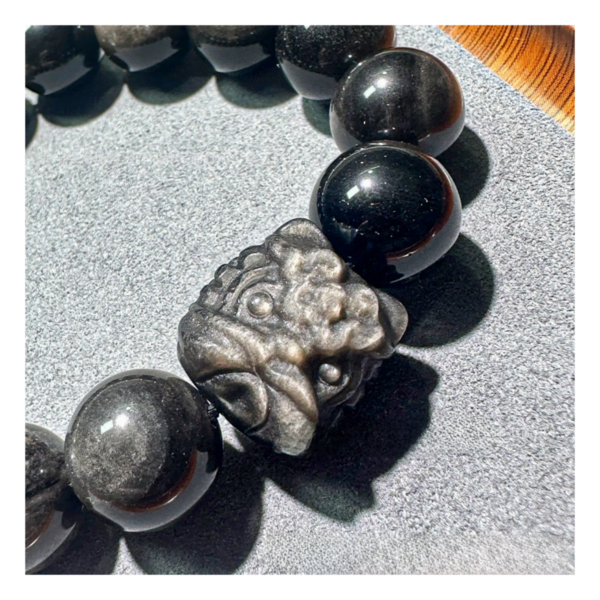 Natural 7A Silver Labradorite Lion Wake Black Obsidian Couples Bracelet - Image 2