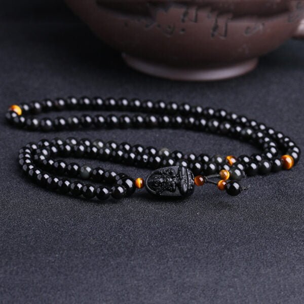 Natural Black Obsidian Buddha Akasagarbha Guardian Multi-loop Bracelet - Image 4