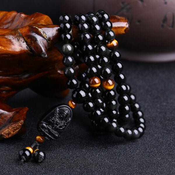 Natural Black Obsidian Buddha Akasagarbha Guardian Multi-loop Bracelet