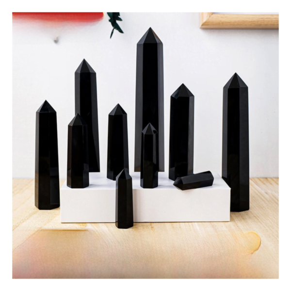 Natural Crystal Black Obsidian Hexagonal Prism/Pointed Energy Stone Home Decor - Image 5