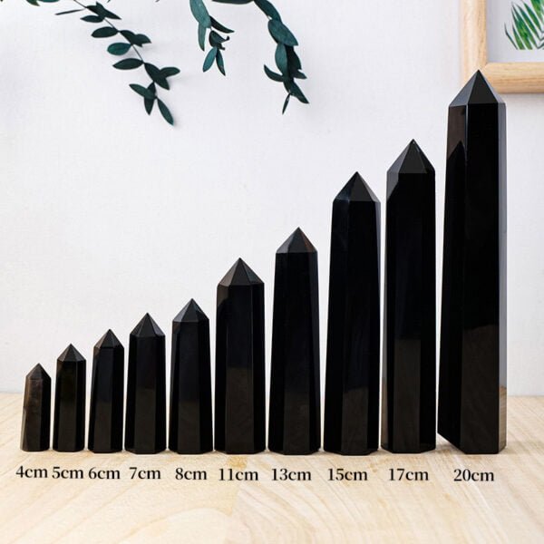 Natural Crystal Black Obsidian Hexagonal Prism/Pointed Energy Stone Home Decor - Image 2