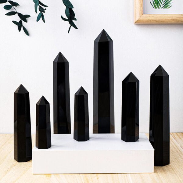 Natural Crystal Black Obsidian Hexagonal Prism/Pointed Energy Stone Home Decor - Image 6