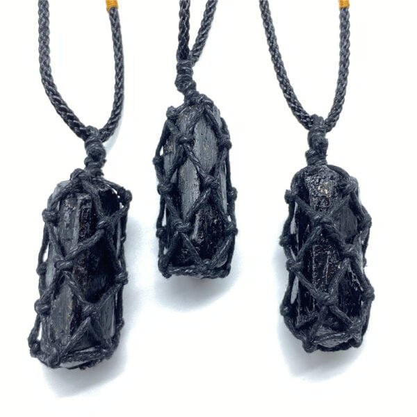 Natural Crystal Black Obsidian Braided Pendant Necklace - Image 2