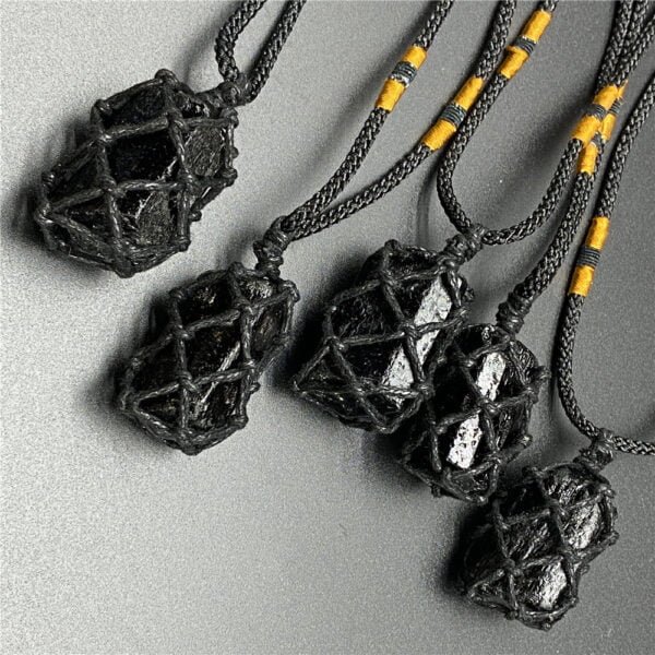 Natural Crystal Black Obsidian Braided Pendant Necklace - Image 3