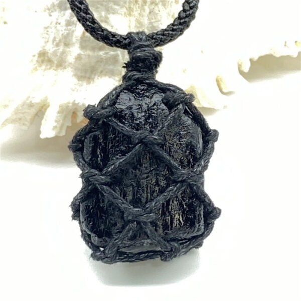 Natural Crystal Black Obsidian Braided Pendant Necklace