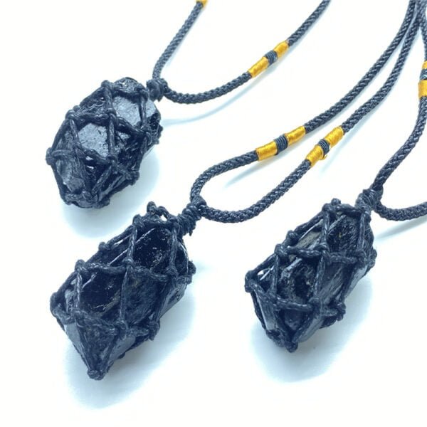 Natural Crystal Black Obsidian Braided Pendant Necklace - Image 4