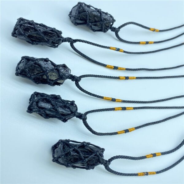 Natural Crystal Black Obsidian Braided Pendant Necklace - Image 5