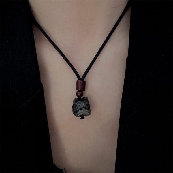 Natural Black Obsidian Lion Pendant Necklace - Image 2