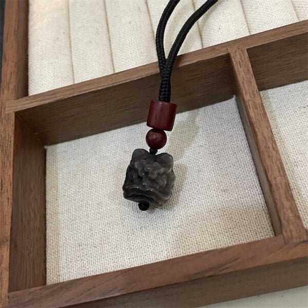 Natural Black Obsidian Lion Pendant Necklace - Image 6