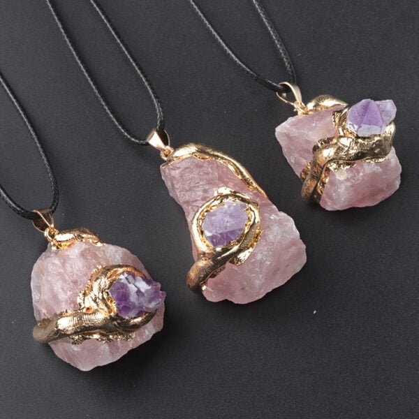 Gilded Crystal Raw Stone Pendant/ Irregular Crystal Stone Necklace - Image 2