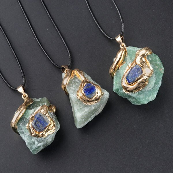 Gilded Crystal Raw Stone Pendant/ Irregular Crystal Stone Necklace - Image 4