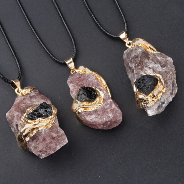 Gilded Crystal Raw Stone Pendant/ Irregular Crystal Stone Necklace - Image 5