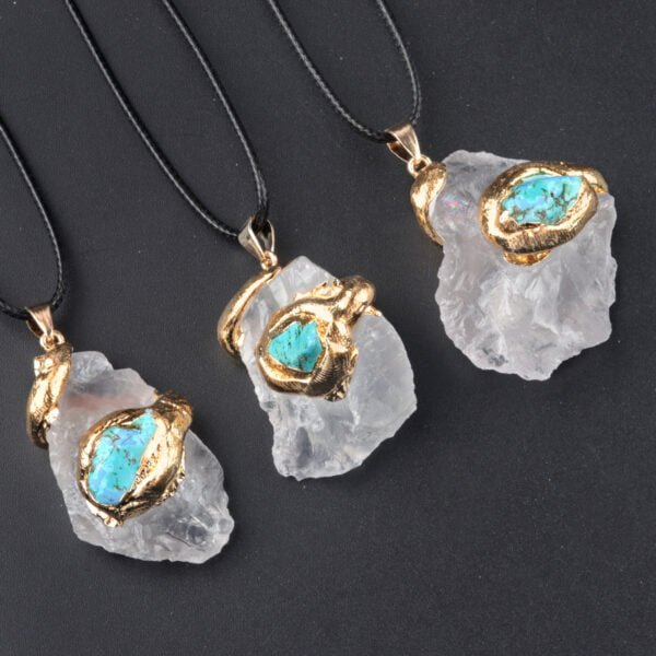 Gilded Crystal Raw Stone Pendant/ Irregular Crystal Stone Necklace - Image 6