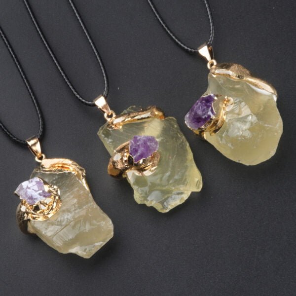 Gilded Crystal Raw Stone Pendant/ Irregular Crystal Stone Necklace - Image 8