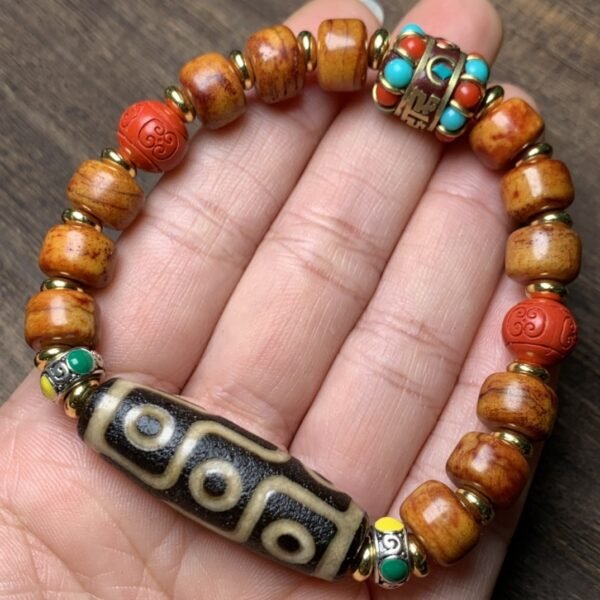 Agate Nine-Eyed Heavenly Bead with Yak Bone Bracelet