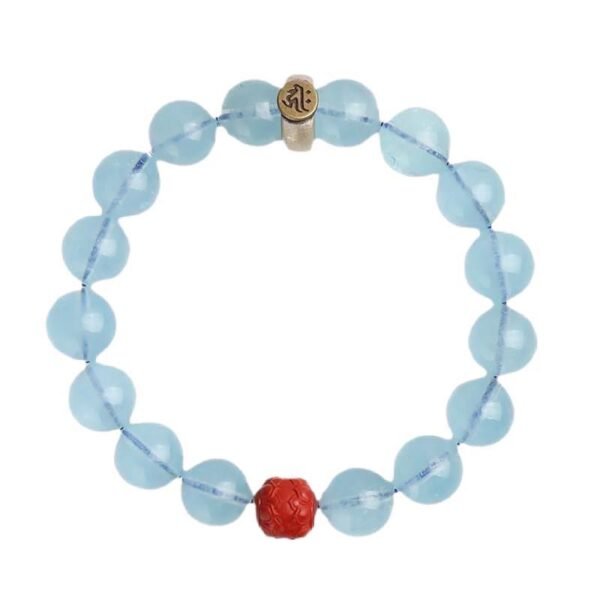 Natural Ice Blue Aquamarine Bracelet 10mm with Bodhisattva Gemstone Charm - Image 2