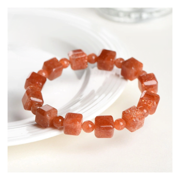 Natural Sunstone Cube Bracelet/Golden Sunstone Rhombus Bracelet