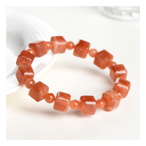 Natural Sunstone Cube Bracelet/Golden Sunstone Rhombus Bracelet - Image 6