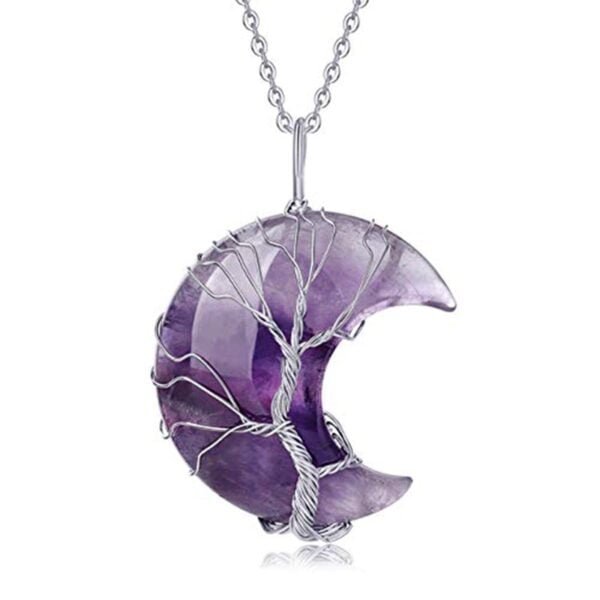 Natural Amethyst Moon Life Tree Necklace - Image 3