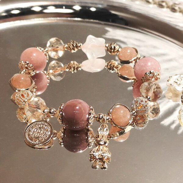 Peach Oolong Deep Brown Crystal Galaxy Bracelet