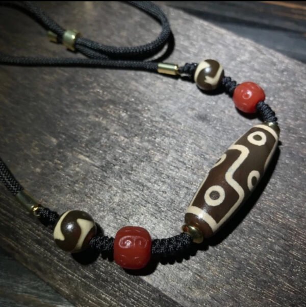 Ancient Wisdom Dzi Bead Necklace with Red Agate Accents - Image 4