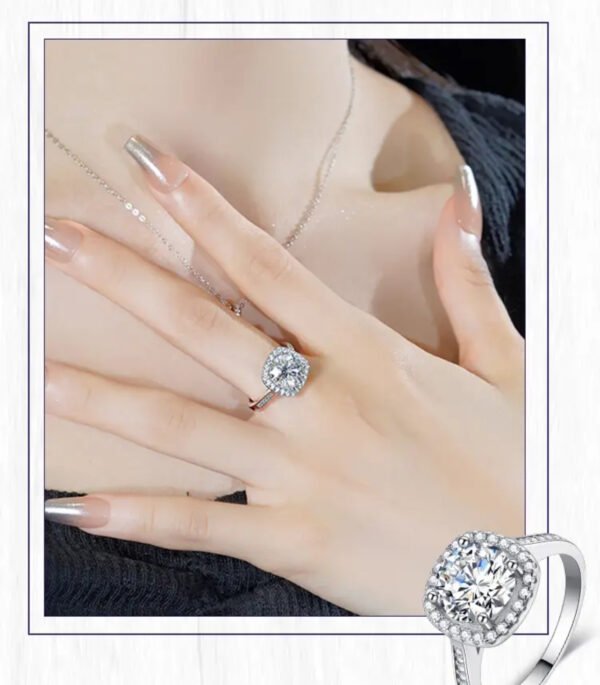 Stunning 925 Silver Moissanite Square Ring - Elegant Shine Guide - Image 4