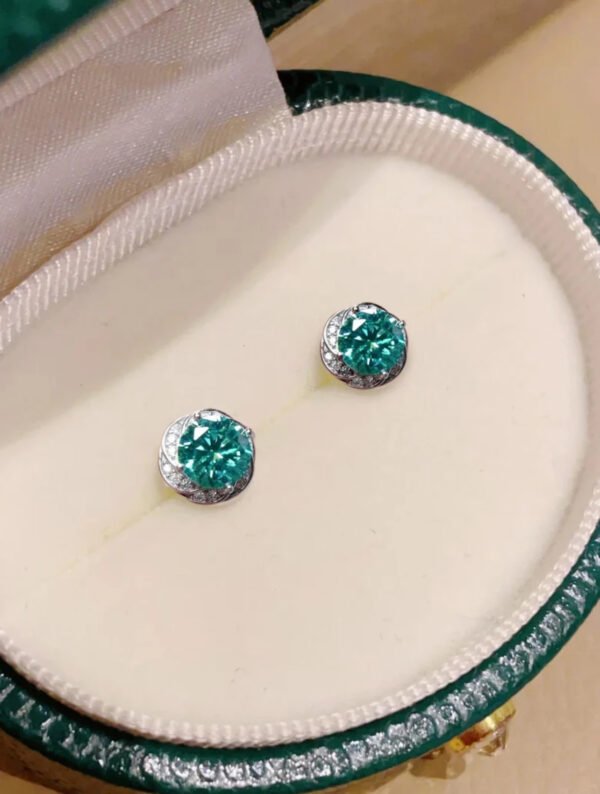 925 Sterling Silver Moissanite Earrings 『Blue-Green Sparkle』 - Image 2