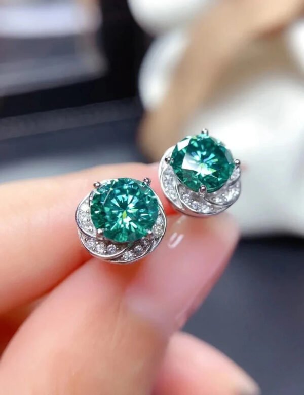 925 Sterling Silver Moissanite Earrings 『Blue-Green Sparkle』 - Image 3