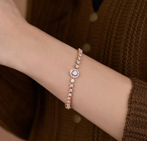 925 Sterling Silver Moissanite Bracelet 「Floral Round Bead」 - Image 3